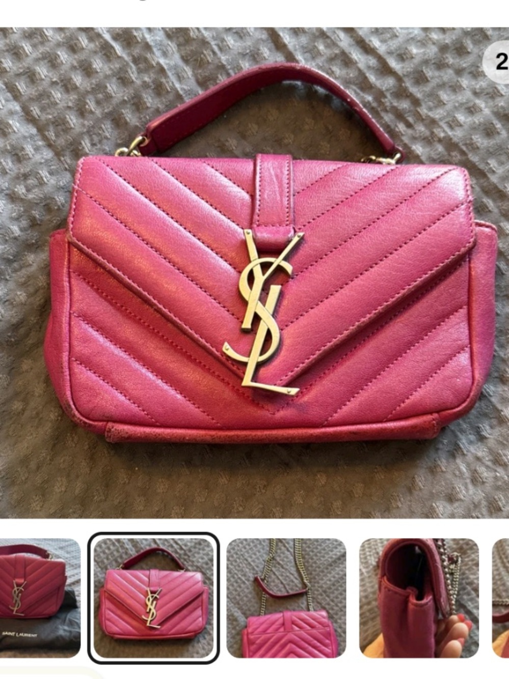 Yves Saint Laurent Pink Quilted Leather Satchel with Gold YSL Logo
